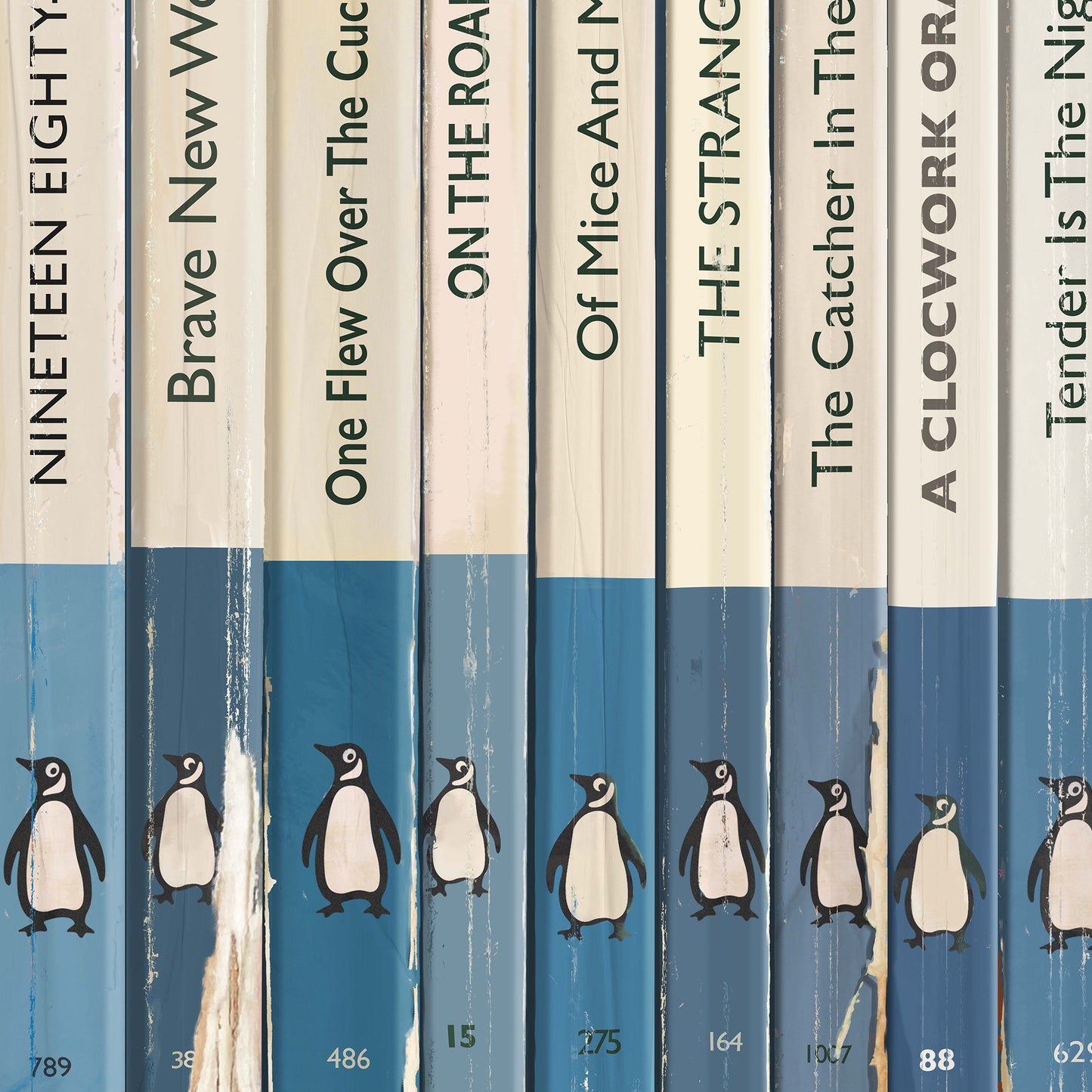 Personalised Blue Penguin Book Spine Print
