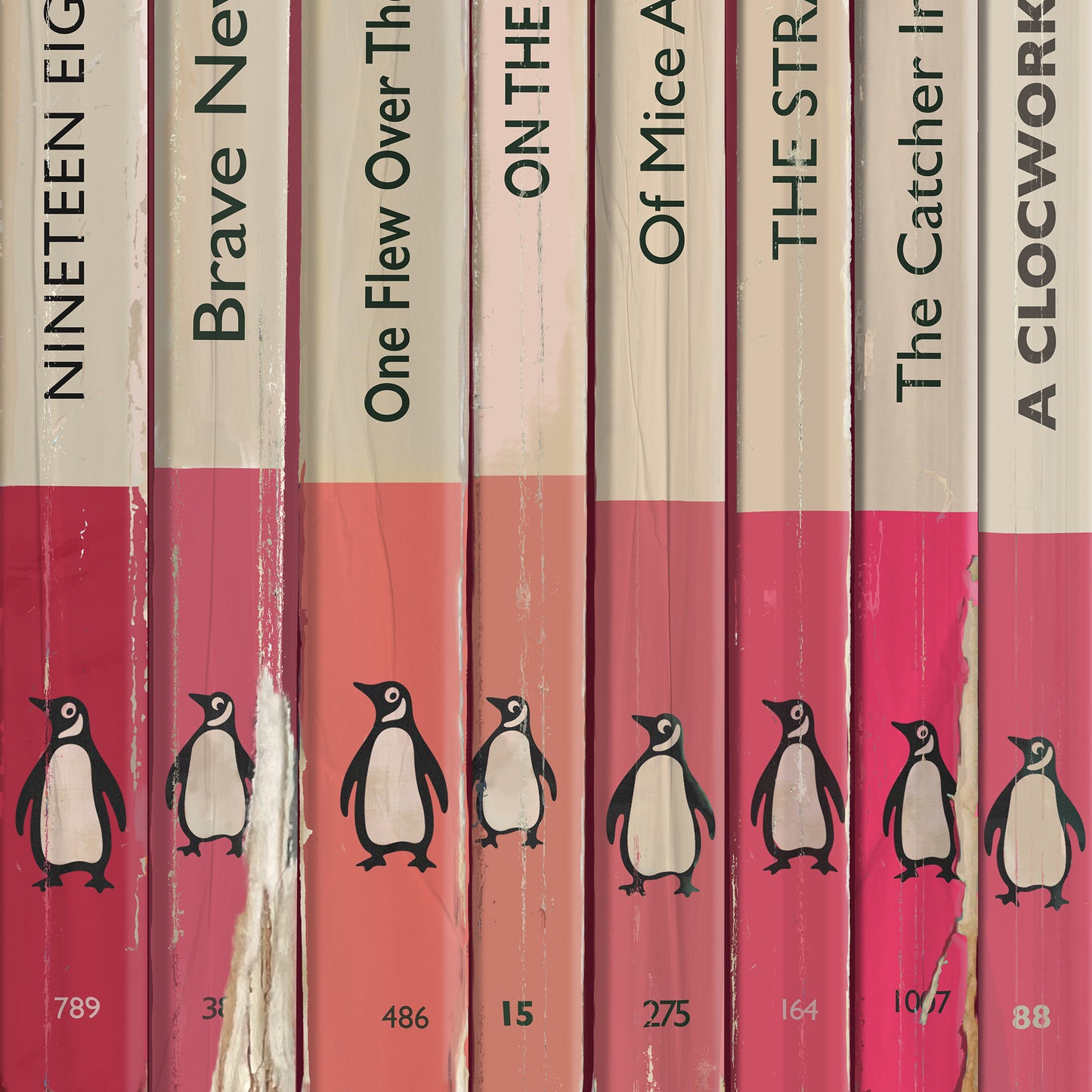 Personalised Pink Penguin Book Spine Print