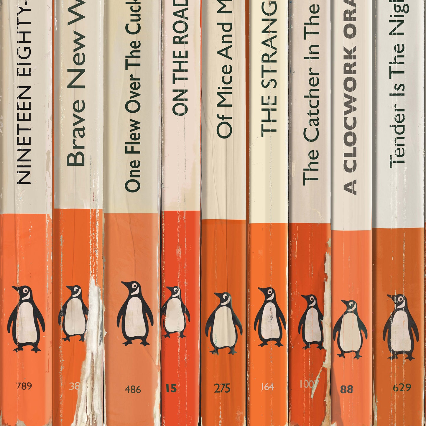 Personalised Orange Penguin Book Spine Print
