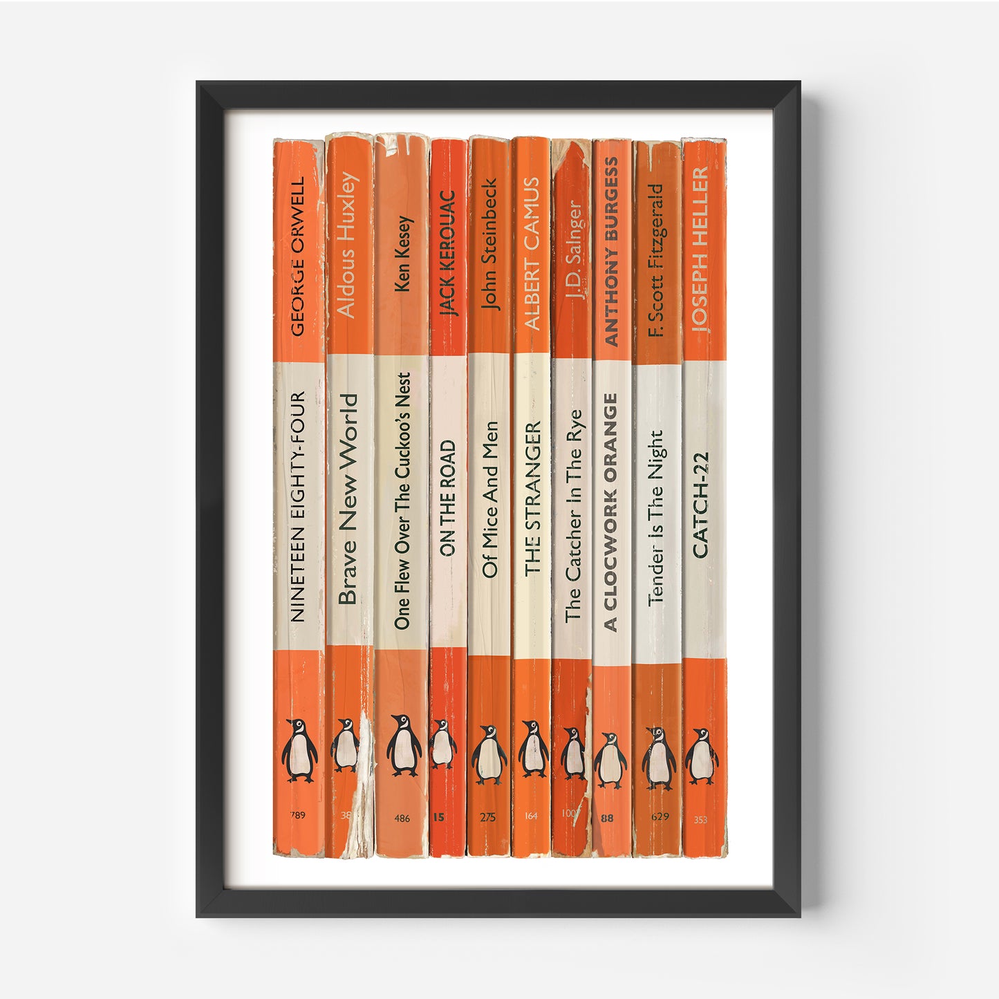 Personalised Orange Penguin Book Spine Print