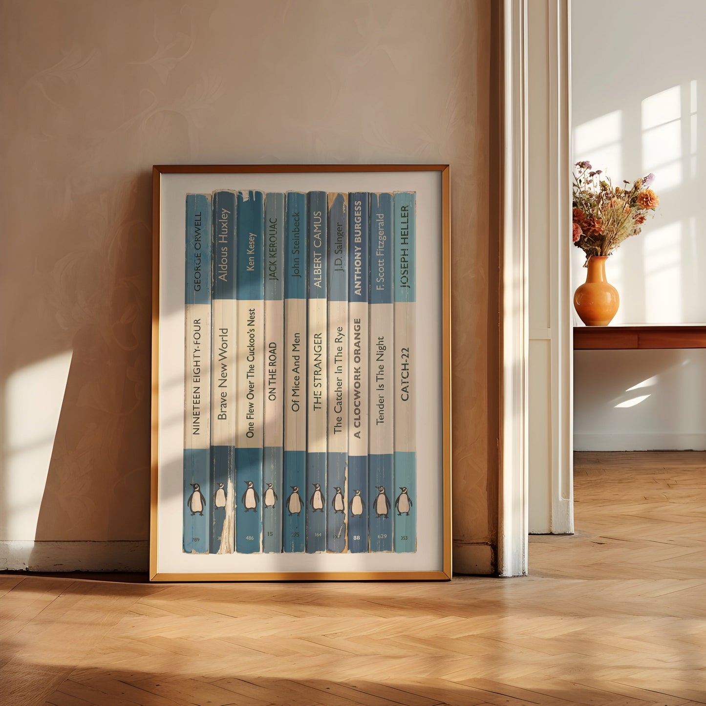 Personalised Blue Penguin Book Spine Print