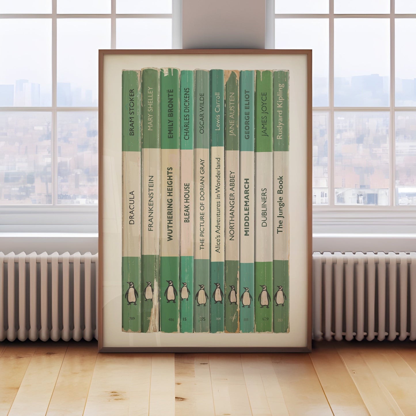 Personalised Green Penguin Book Spine Print
