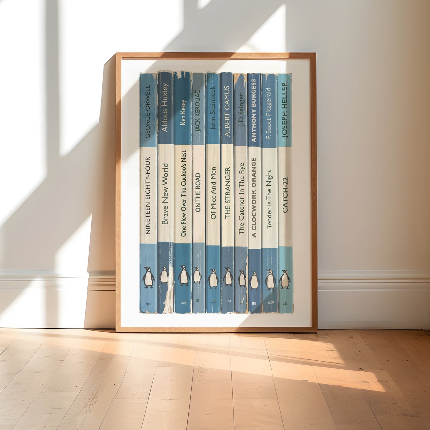 Personalised Blue Penguin Book Spine Print
