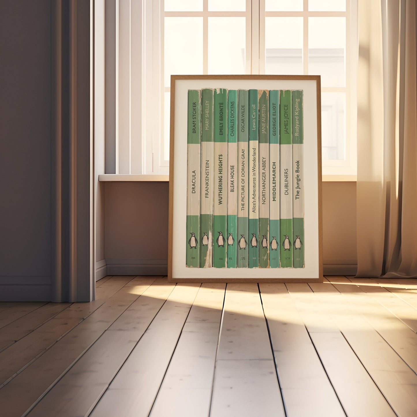 Personalised Green Penguin Book Spine Print