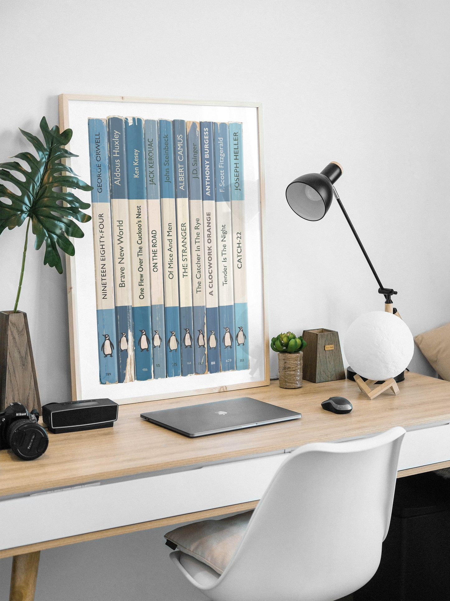 Personalised Blue Penguin Book Spine Print