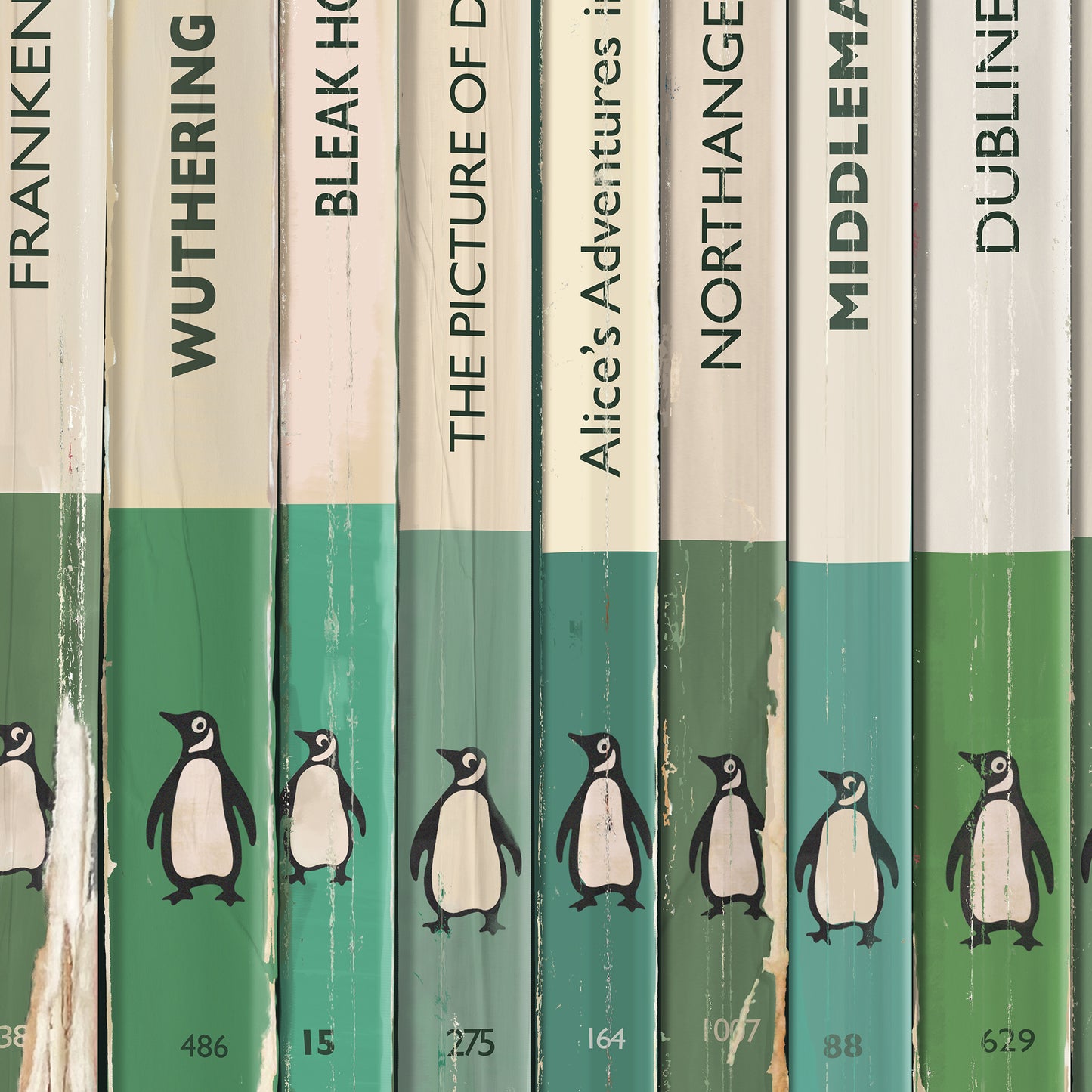 Personalised Green Penguin Book Spine Print