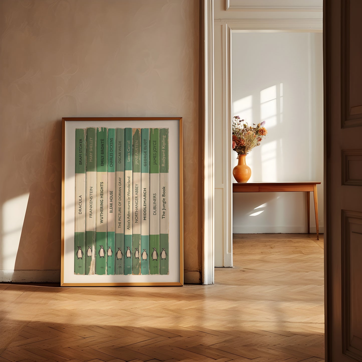 Personalised Green Penguin Book Spine Print
