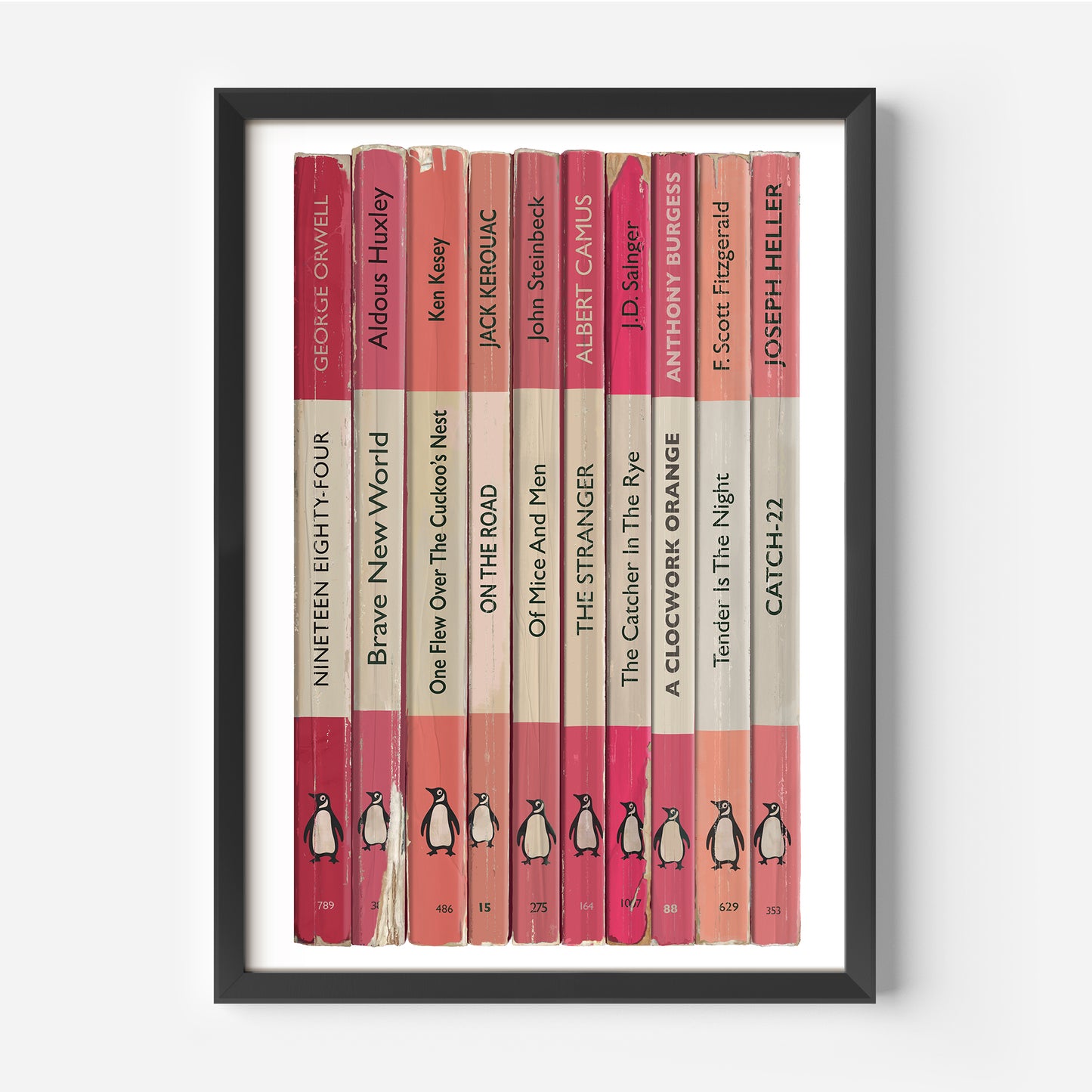 Personalised Pink Penguin Book Spine Print