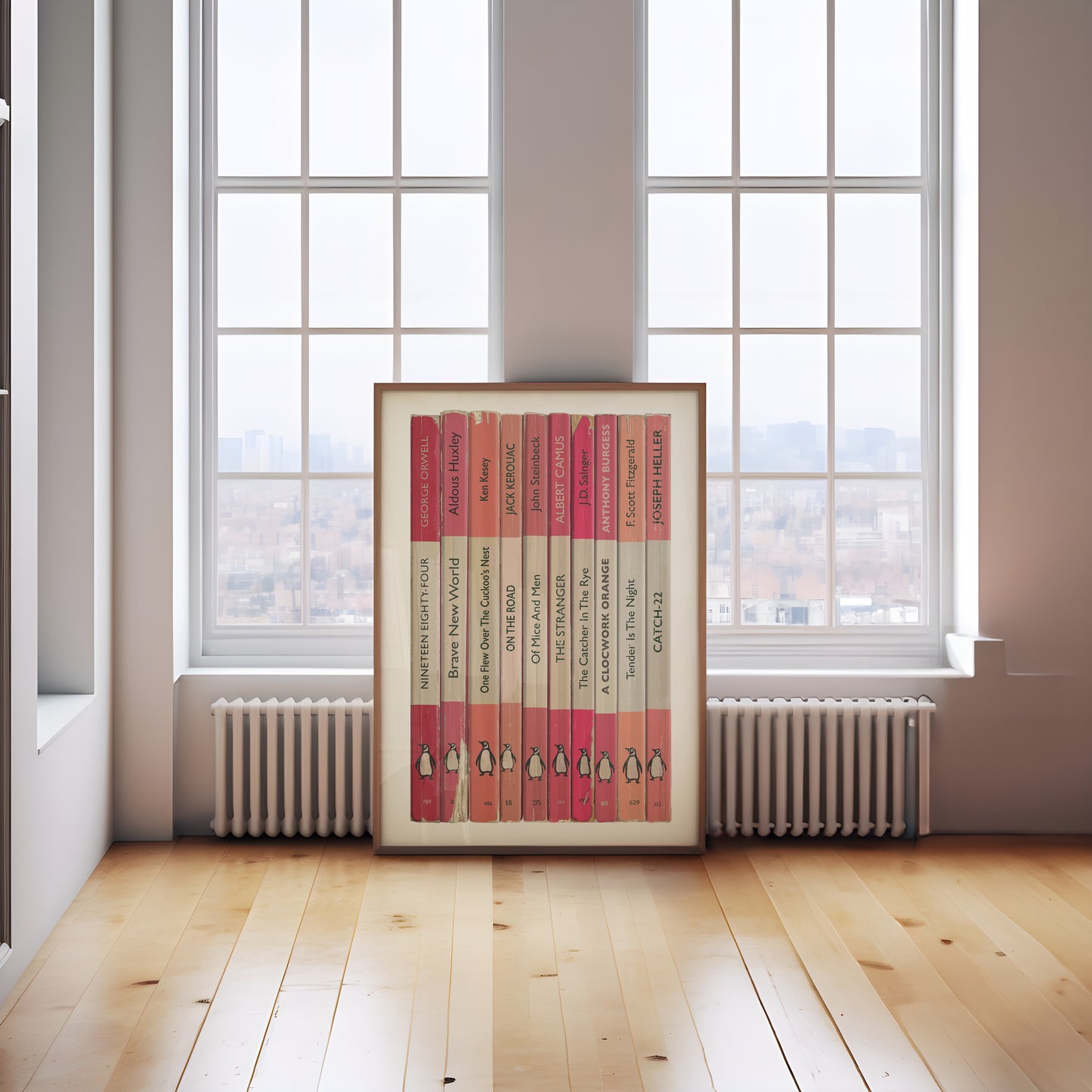 Personalised Pink Penguin Book Spine Print