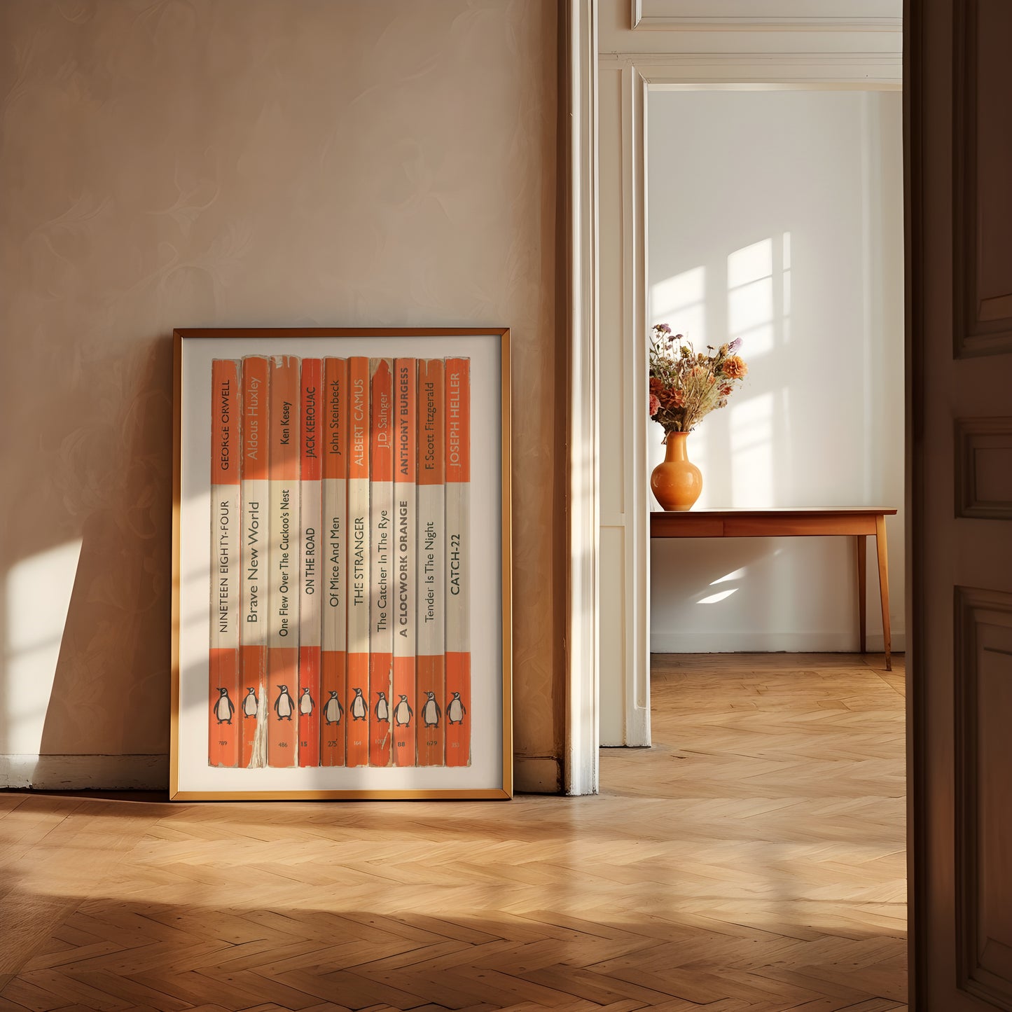 Personalised Orange Penguin Book Spine Print