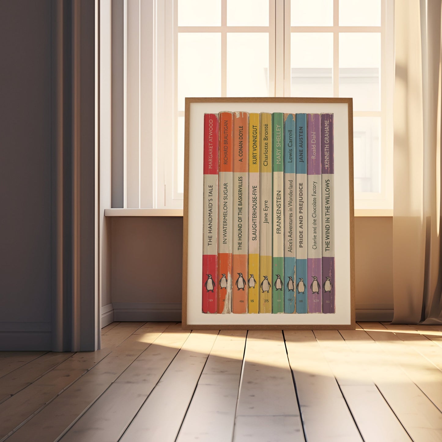 Personalised Rainbow Penguin Book Spine Print