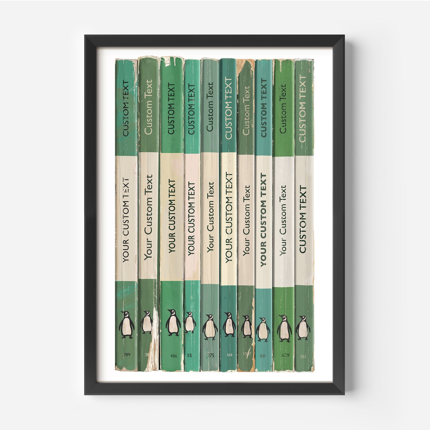 Personalised Green Penguin Book Spine Print
