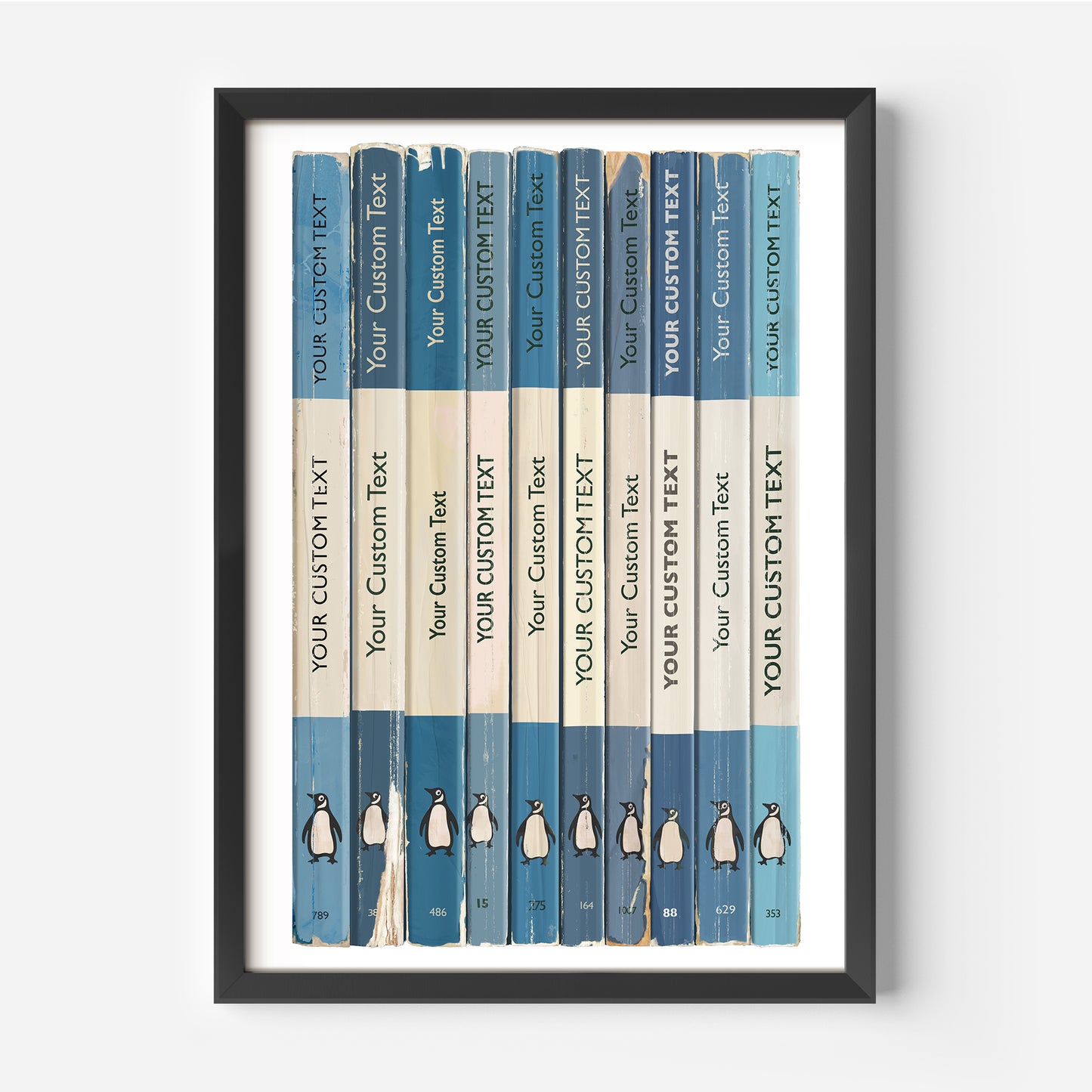 Personalised Blue Penguin Book Spine Print
