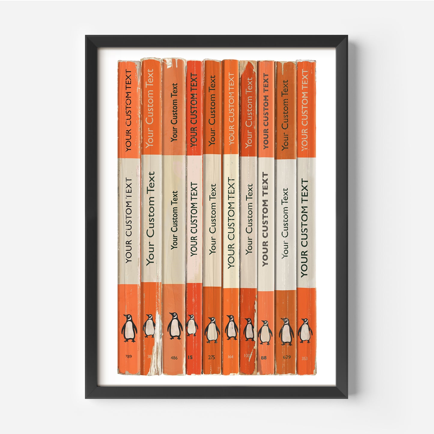 Personalised Orange Penguin Book Spine Print