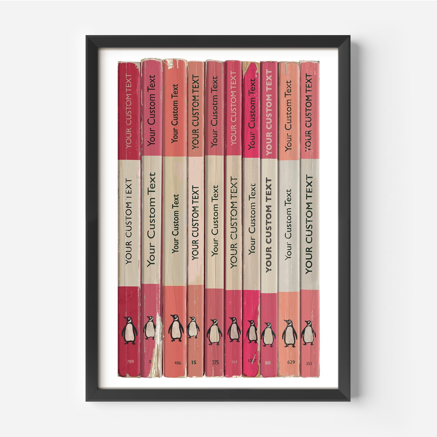 Personalised Pink Penguin Book Spine Print
